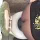A pudgy woman takes a shit while sitting on a toilet. Her turds can be seen dropping into the water below and floating around. Video is presented in 720P HD video quality.
